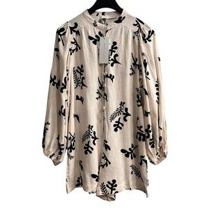 White Closet Romper Womens 8 Ivory Black Floral Linen Blend Button Front Casual